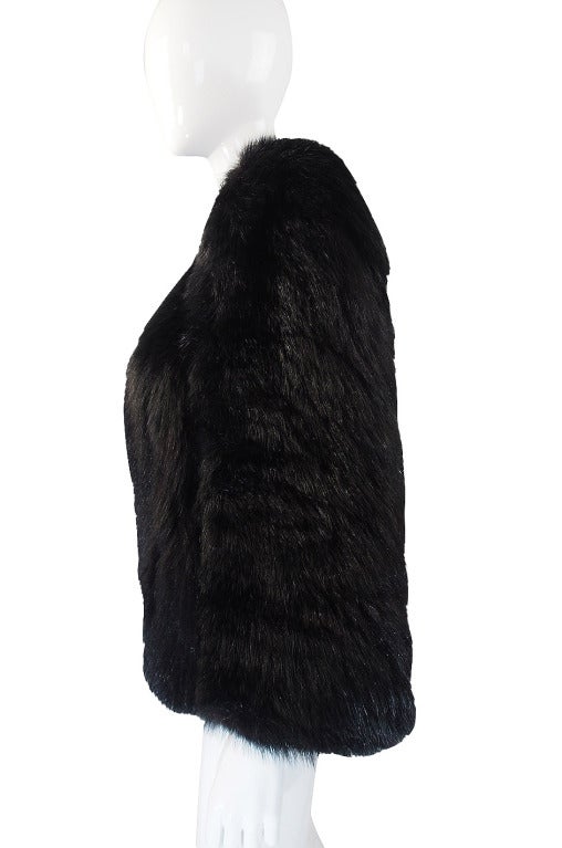 1940s Strong Shoulder Black Fur Jacket For Sale 2