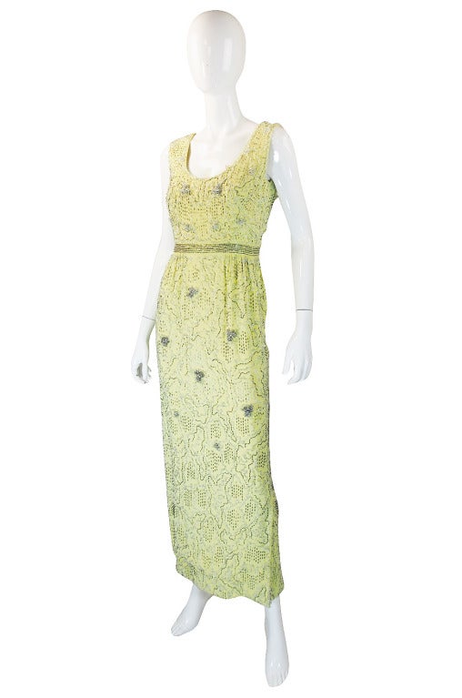 1960s Beaded Silk Pale Lemon Malcolm Starr In Excellent Condition For Sale In Rockwood, ON
