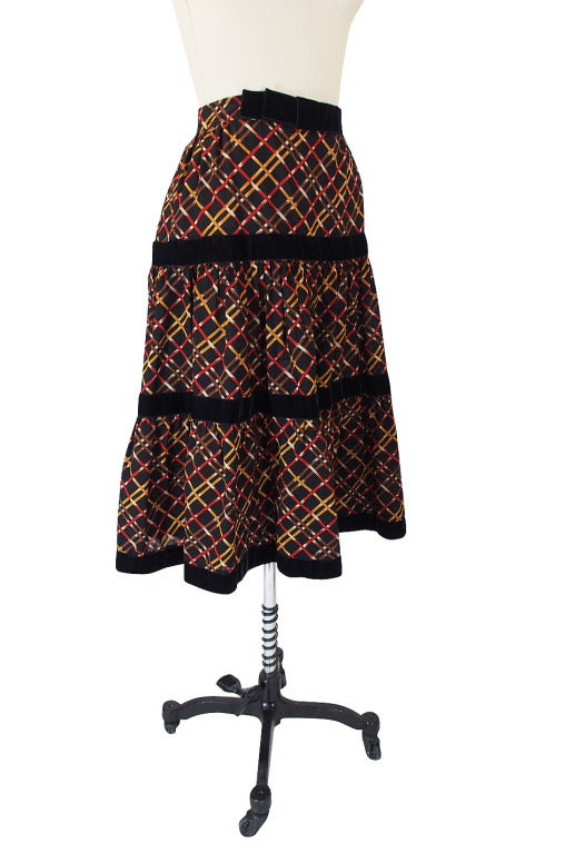 Women's 1970s Yves Saint Laurent Plaid Challis Skirt