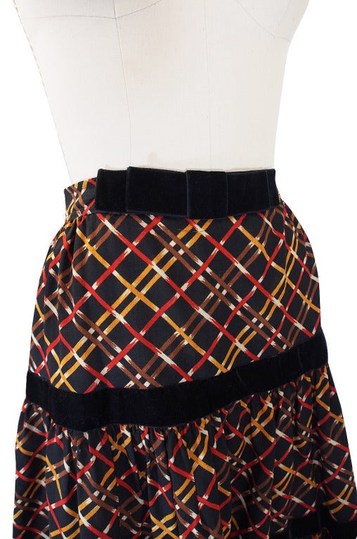 1970s Yves Saint Laurent Plaid Challis Skirt 1