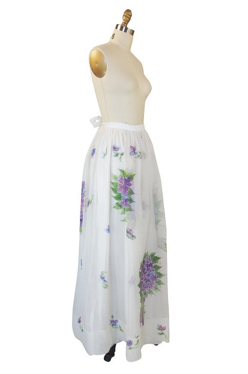 1970s Hand Painted Silk Organza Adolfo Skirt In Excellent Condition In Rockwood, ON