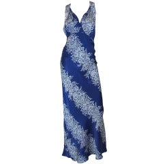 Vintage 1930s Blue Bias Cut Silk Spiral Gown