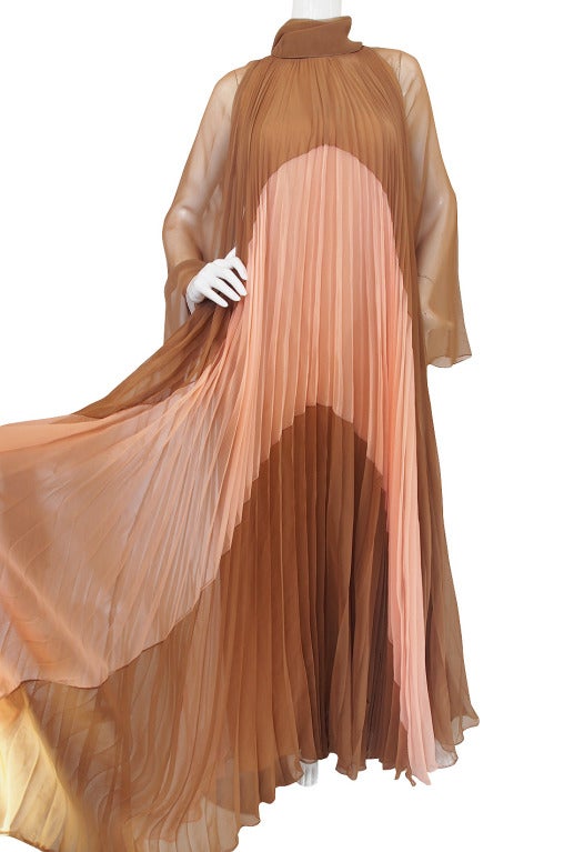 1970s Pleated Travilla Caftan Gown For Sale 2