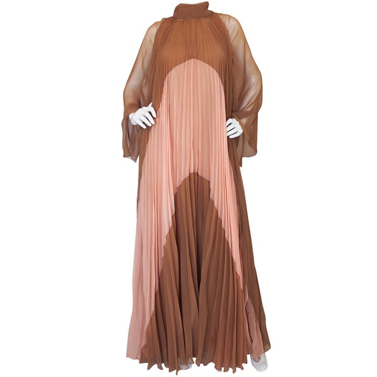1970s Pleated Travilla Caftan Gown For Sale