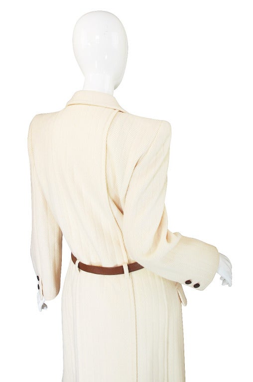 1980s Valentino Belted Ribbed Cream Coat 2