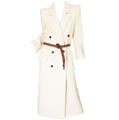 Vintage 1980s Valentino Belted Ribbed Cream Coat