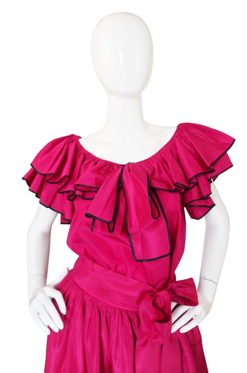 1973 Yves Saint Laurent Pink Silk Ruffle Set In Excellent Condition In Rockwood, ON