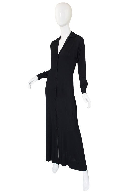 1972 Black Silk Jersey Halston Shirt Dress In Excellent Condition In Rockwood, ON