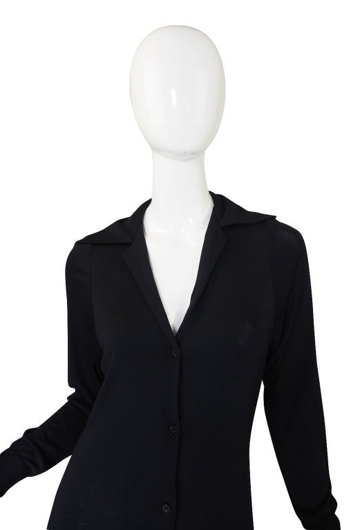 Women's 1972 Black Silk Jersey Halston Shirt Dress
