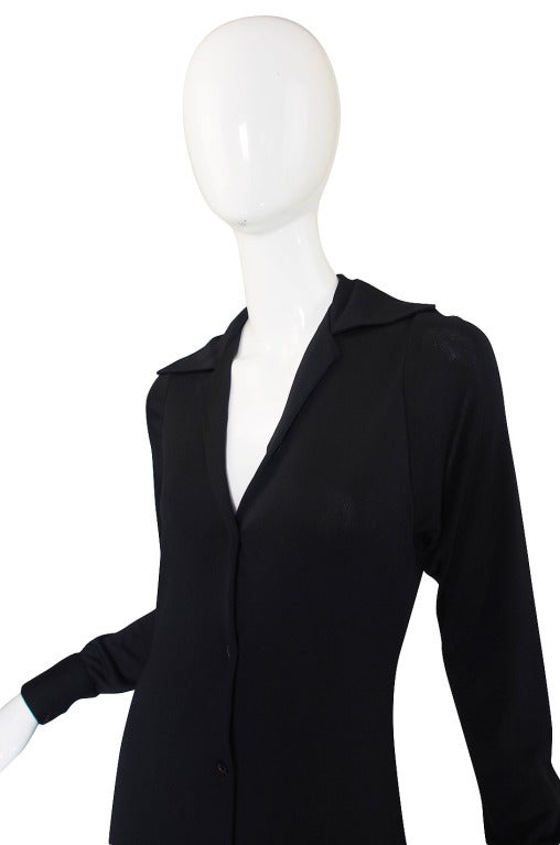 1972 Black Silk Jersey Halston Shirt Dress 1
