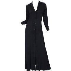 1972 Black Silk Jersey Halston Shirt Dress