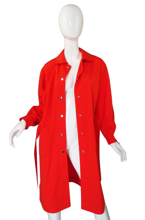 1960s Red Andre Courreges Trench Coat In Excellent Condition For Sale In Rockwood, ON