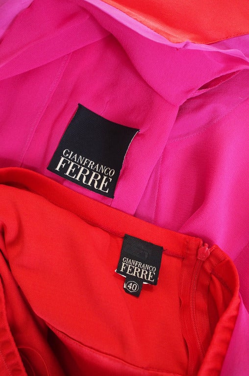 1980s Red & Pink Gianfranco Ferre Silk Dress 6