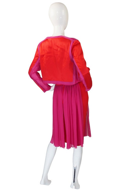 1980s Red & Pink Gianfranco Ferre Silk Dress In Excellent Condition In Rockwood, ON