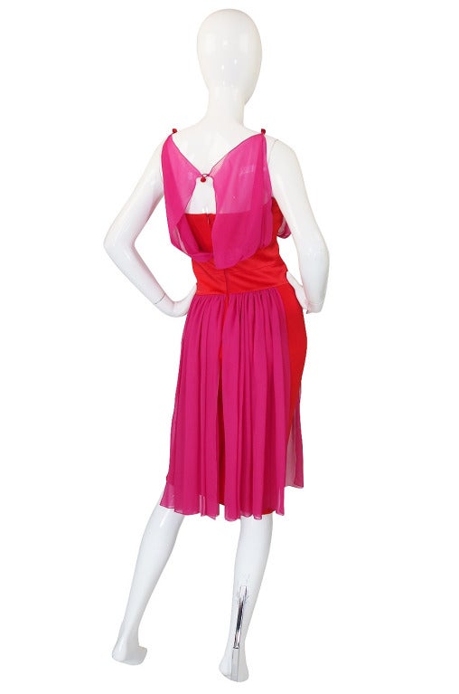 Women's 1980s Red & Pink Gianfranco Ferre Silk Dress