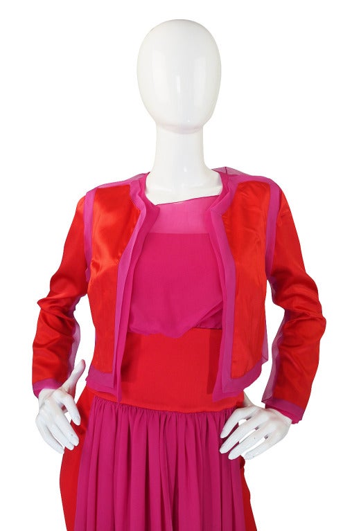 1980s Red & Pink Gianfranco Ferre Silk Dress 1