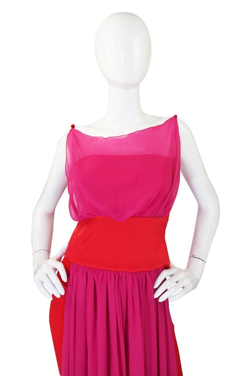 1980s Red & Pink Gianfranco Ferre Silk Dress 3