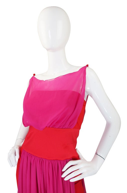 1980s Red & Pink Gianfranco Ferre Silk Dress 4