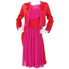 Vintage 1980s Red & Pink Gianfranco Ferre Silk Dress