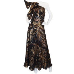 1970s Ruben Panis Metallic Silk Chiffon Gown