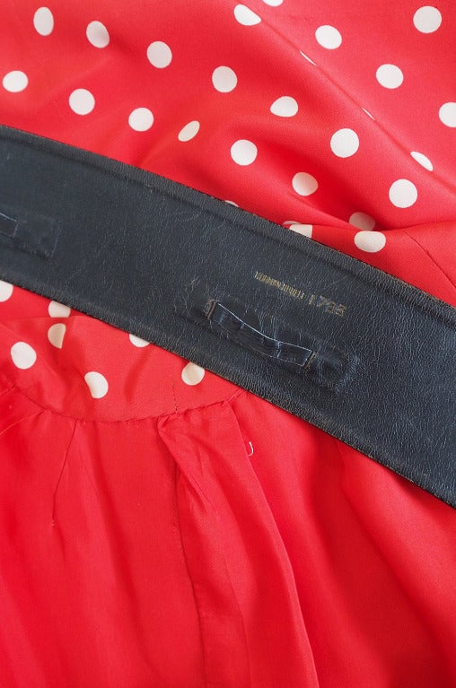 c.1963 Belted Norman Norell Chic Red Silk Dot Dress 4
