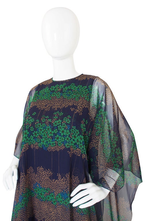 1970s Chiffon Jean Varon Caftan Dress For Sale 1