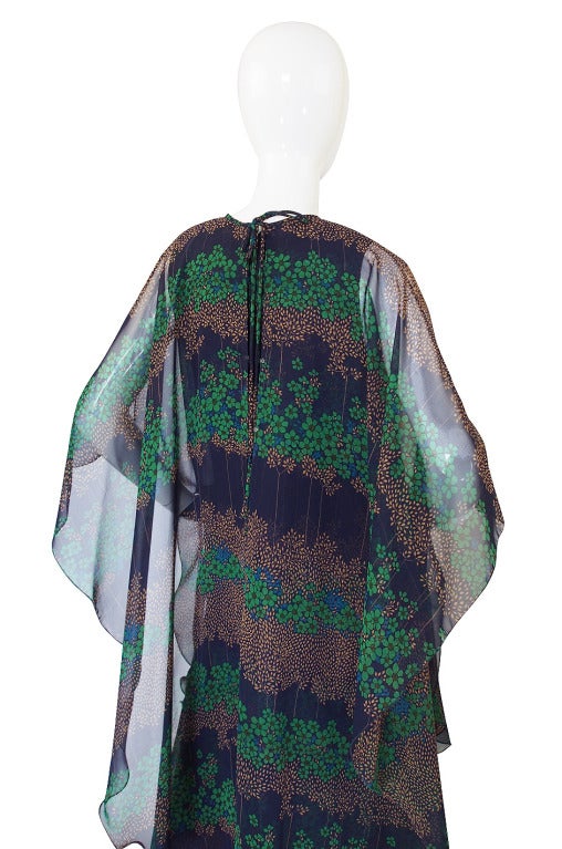 1970s Chiffon Jean Varon Caftan Dress For Sale 2