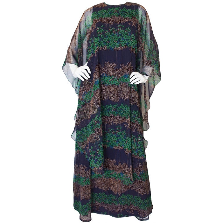 1970s Chiffon Jean Varon Caftan Dress For Sale