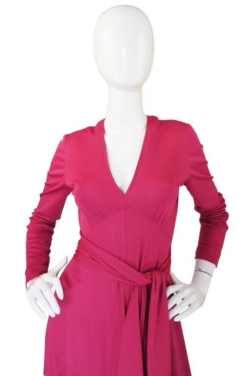 1970s Victor Costa Raspberry Colored Jersey Maxi Dress In Excellent Condition In Rockwood, ON