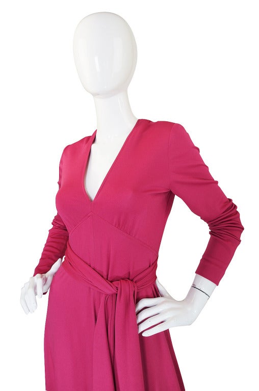 Women's 1970s Victor Costa Raspberry Colored Jersey Maxi Dress