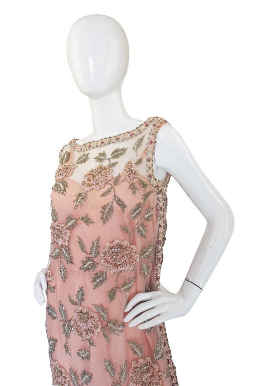 1960s French Hand Bead & Rhinestone Net Gown 1
