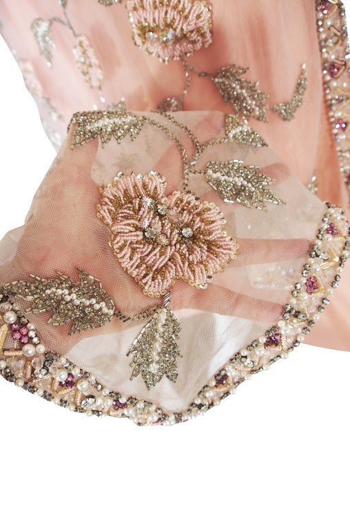 1960s French Hand Bead & Rhinestone Net Gown 5