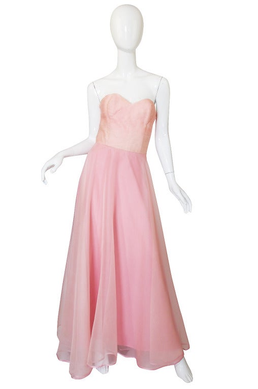 A romantic pink silk organza gown from the amazing Loris Azzaro that was made for my client in 1975. You so rarely see his pieces that to have one and to have one as incredible as this is just wonderful! He was a favorite of actresses like Raquel