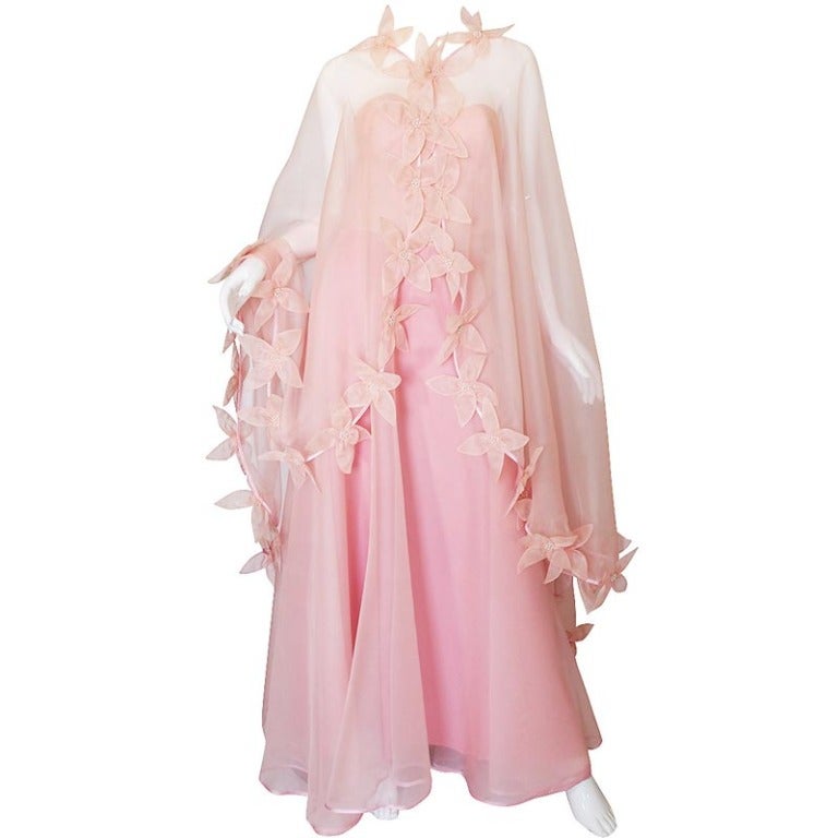 1975 Loris Azzaro Haure Couture Gown & Cape For Sale