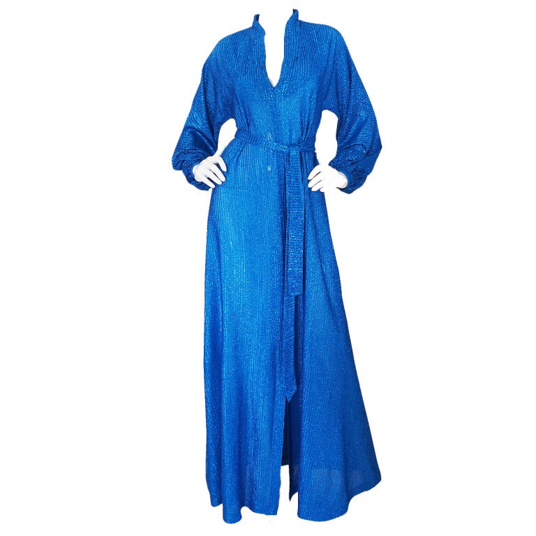 1970s Rare Blue Metallic Halston Caftan