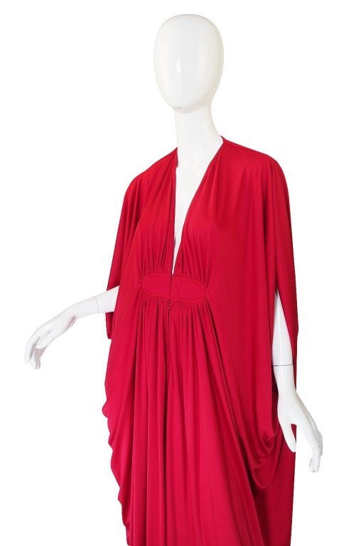 1970s Rare Red Yuki Caftan Gown 2