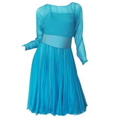 1960s Baby Blue Silk Chiffon Galanos Dress
