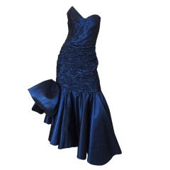 Dramatic 1980s Blue Silk Taffeta Ungaro Strapless Dress 10