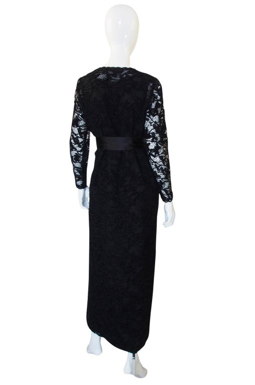 1970s Givenchy Silk Dress & Lace Overlay In Excellent Condition For Sale In Rockwood, ON