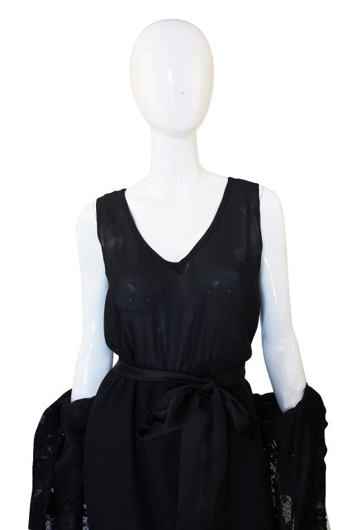 1970s Givenchy Silk Dress & Lace Overlay For Sale 1