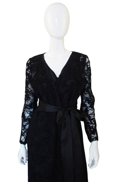 1970s Givenchy Silk Dress & Lace Overlay For Sale 2
