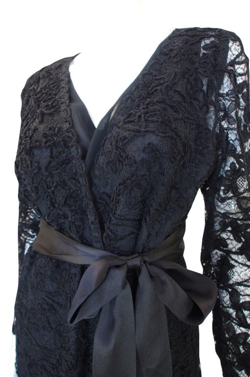 1970s Givenchy Silk Dress & Lace Overlay For Sale 5