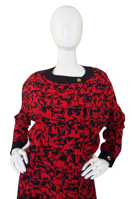 Women's 1980s Print Red & Navy Chanel Skirt and Top Set