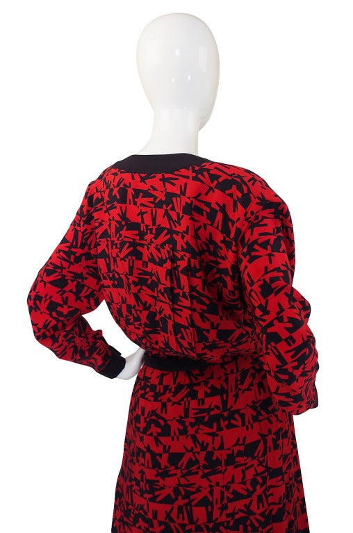 1980s Print Red & Navy Chanel Skirt and Top Set 2