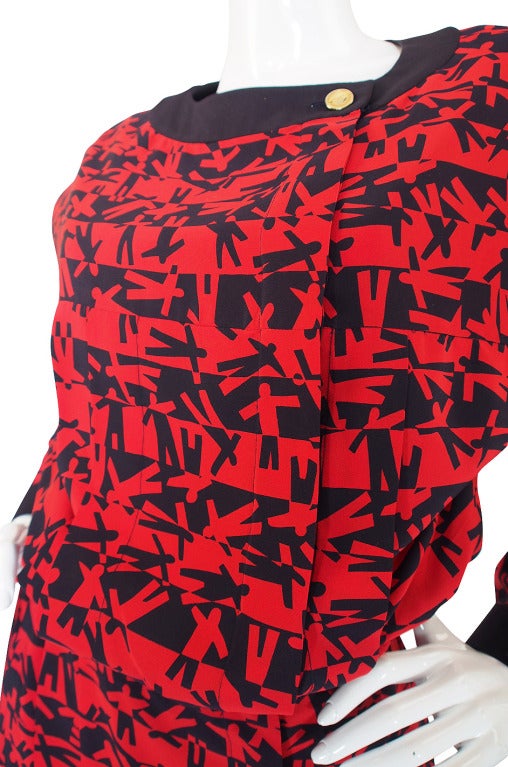 1980s Print Red & Navy Chanel Skirt and Top Set 4