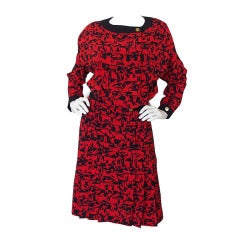 Retro 1980s Print Red & Navy Chanel Skirt and Top Set