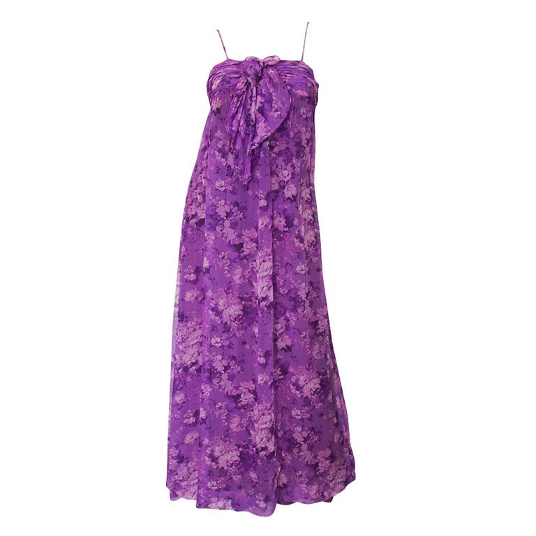1970s Givenchy Purple Silk Chiffon Gown For Sale