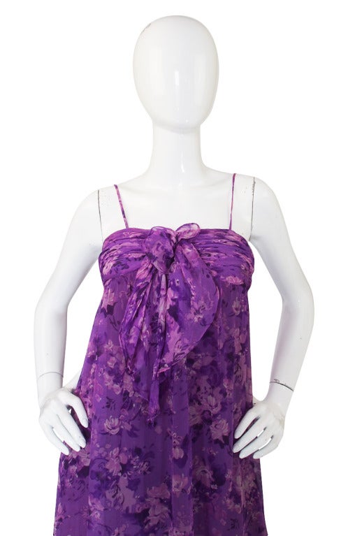 1977 Documented Givenchy Purple Silk Chiffon Gown In Excellent Condition In Rockwood, ON