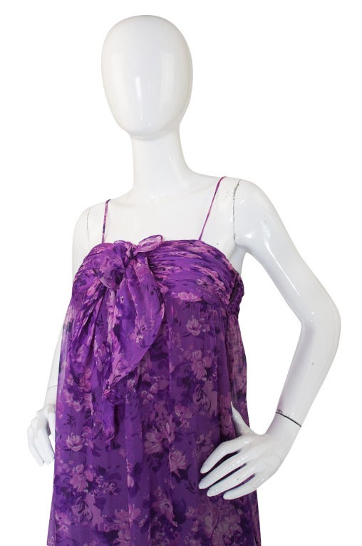 Women's 1977 Documented Givenchy Purple Silk Chiffon Gown