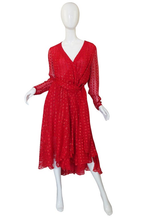 Red 1978 Numbered Dior Patron Original Silk Dress Set